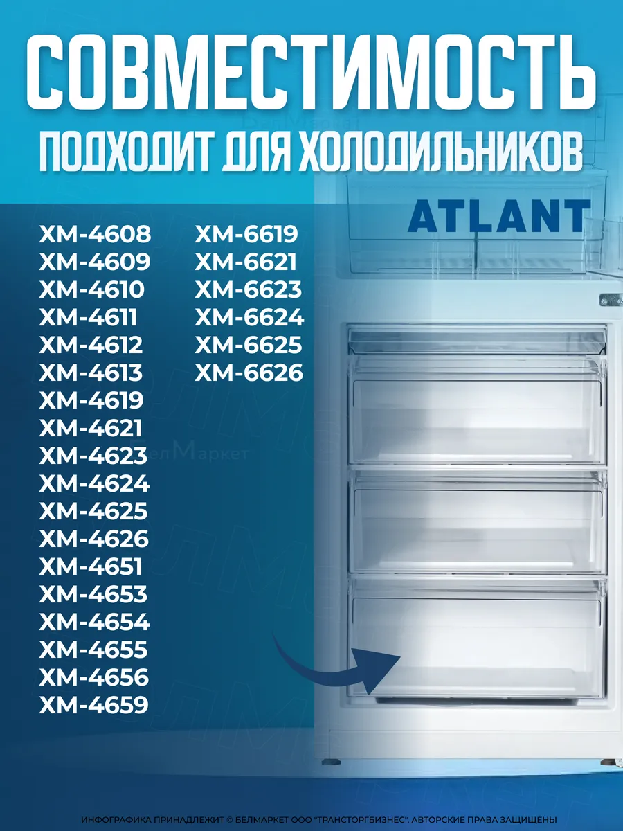 Панель ящика морозильной камеры Атлант 470х220 мм